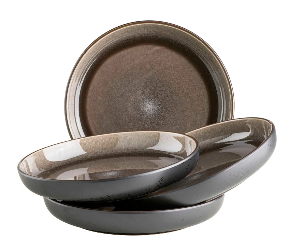 Suppenteller-Set, Steinzeug Niara Schwarz / Grau