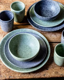 Suppenteller-Set, Steinzeug Moos'N'Stein Grün