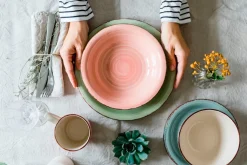 Teller-Set, Steingut Lumaca Olivgrün