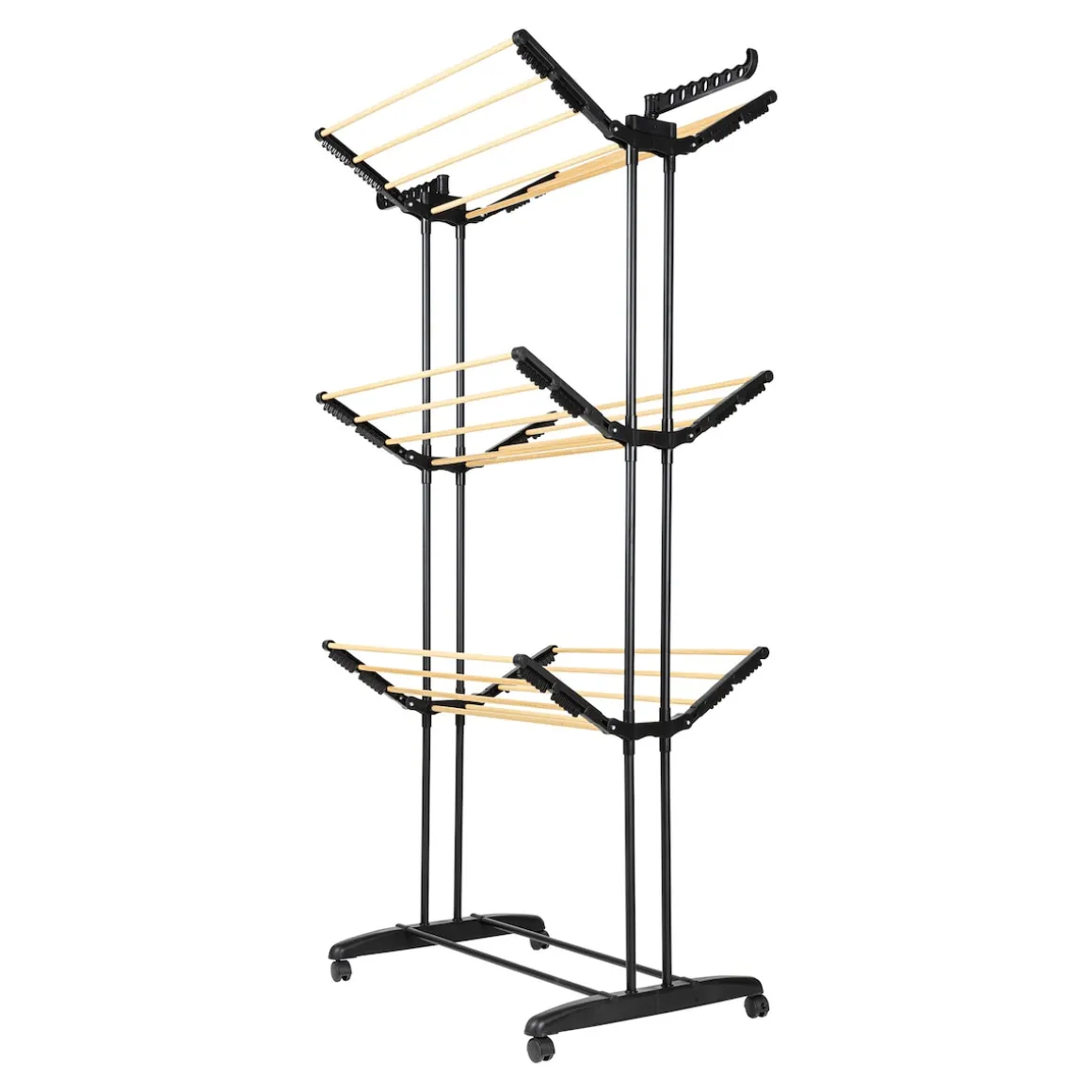 Turmwäscheständer "Genial", platzsparend klappbar, mit Rollen mit Sockenclips