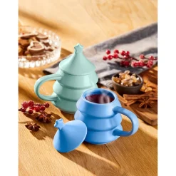 Weihnachtstasse „Tannenbaum“ mit Deckel, 270 ml blau