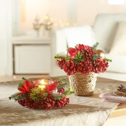 Windlicht „Rote Zapfen“