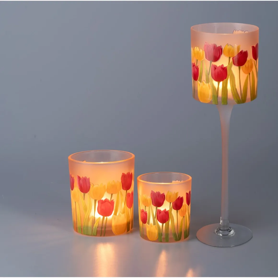 Windlichter-Set „Tulpen“, 3-teilig